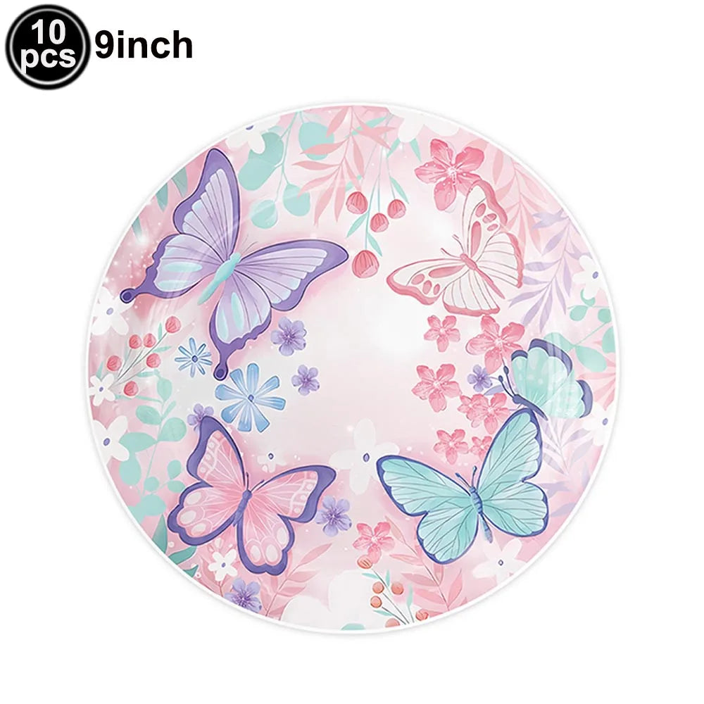 Butterfly Birthday Party Decoration Disposable Party Plates Cup Napkin Tablecloth Butterfly Knìfe Birthday Decoration Baby Showe