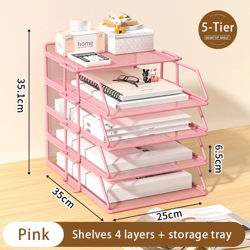 Metal desktop file rack, bookcase, office file storage box, multi-layer iron file frame, data storage, folder shelving