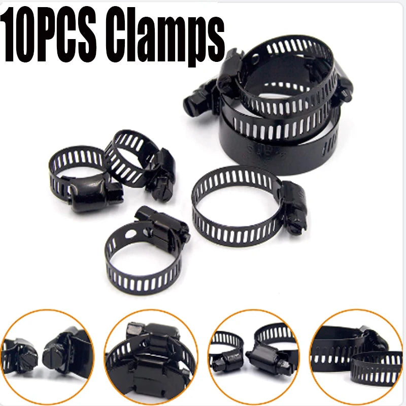 10pcs Adjustable 6-38mm Stainless Steel Drive Hose Clamps Fuel Line Worm Clips Hose Clamps Clips Cooling System Accessories