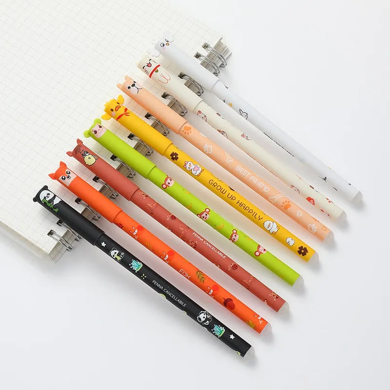 4/8pcs Colors Erasable Gel Pens with Erase Ink Cute Animal Pen Colours 0.5mm/0.7mm Tip Fine Ballpoint Pen for School Office Gift