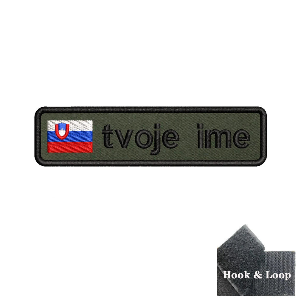 1PC 10cmX2.5cm Custom Name flag Patch Stripes Badge tags Iron On Or Hook Loop Army green Estonia Austria Bulgaria Luxembourg