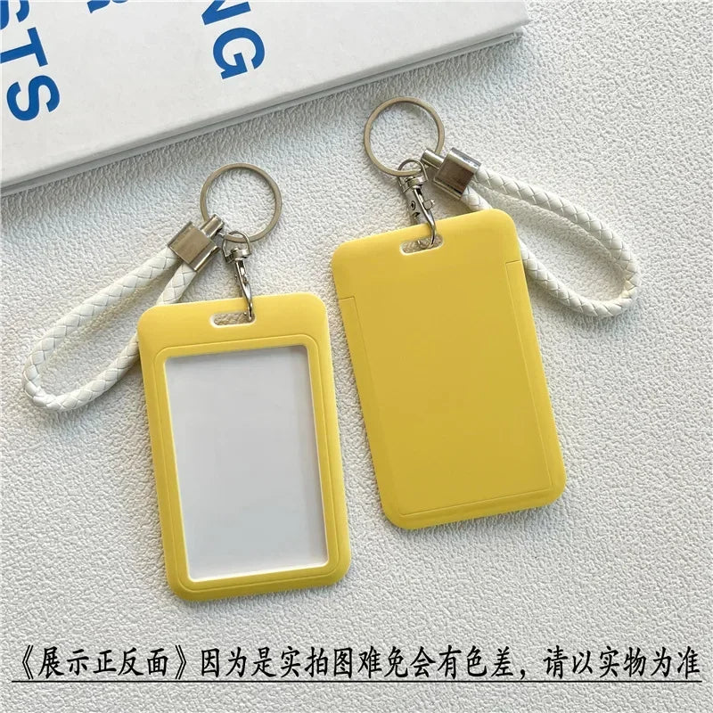 1Pc Solid Color Student Bus ID Card Protective Cover Keyring School Access Door Card Credit Card Holder Bag Set Key Chain