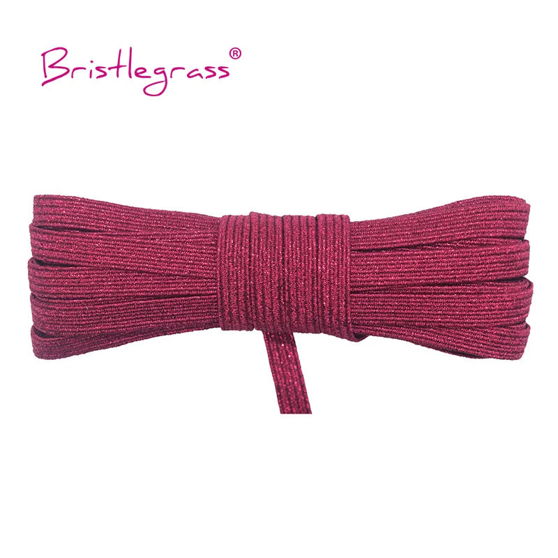 BRISTLEGRASS 2 5 10 Yard 1/4" 6mm Flat Skinny Elastic Cord Glitter Latex Rubber Band Rope Notebook Earloop Dress DIY Sewing Trim
