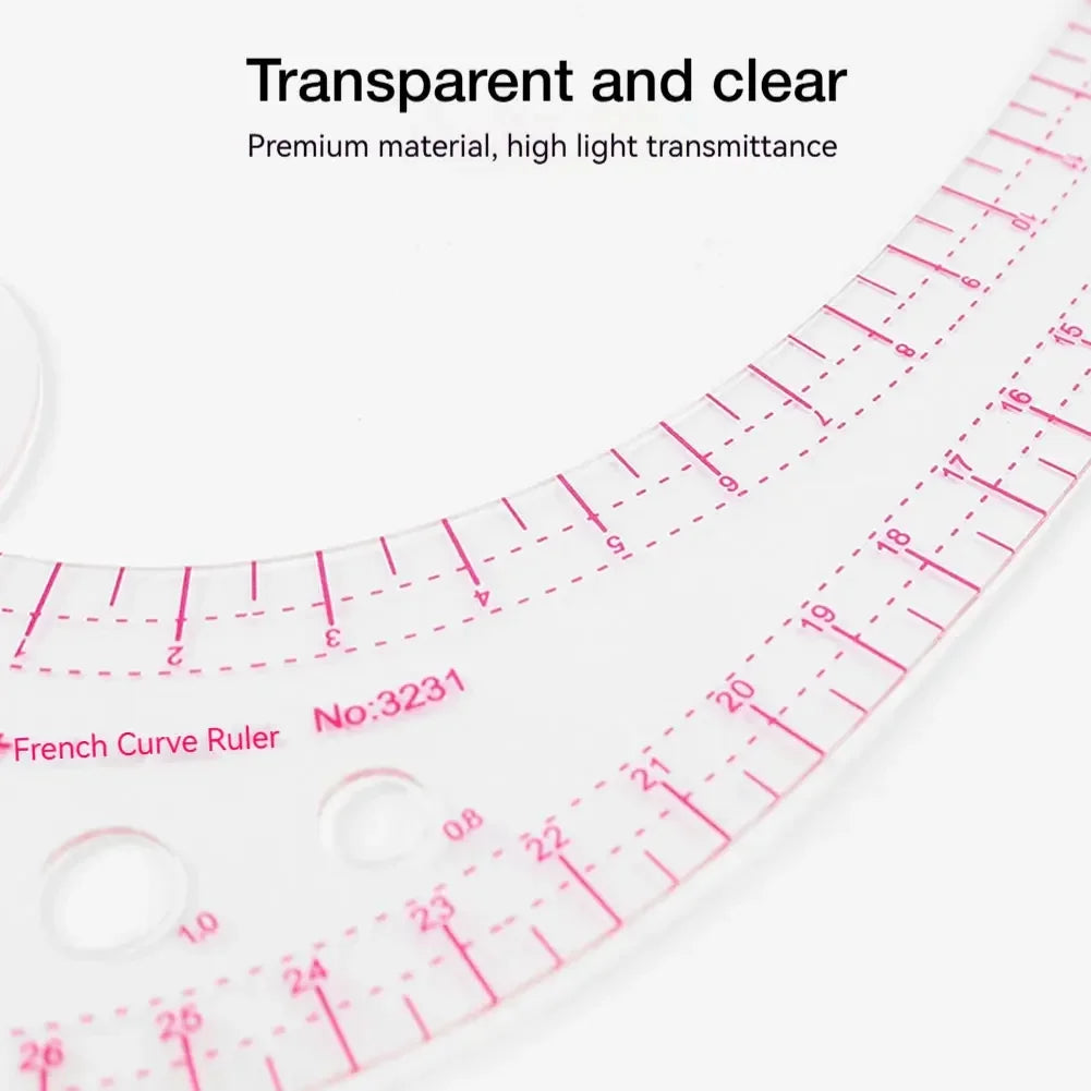 Flexible Clear Metric French Curve Ruler Multipurpose Tailoring Template For Dressmaking Pattern Drafting DIY Sewing Projects