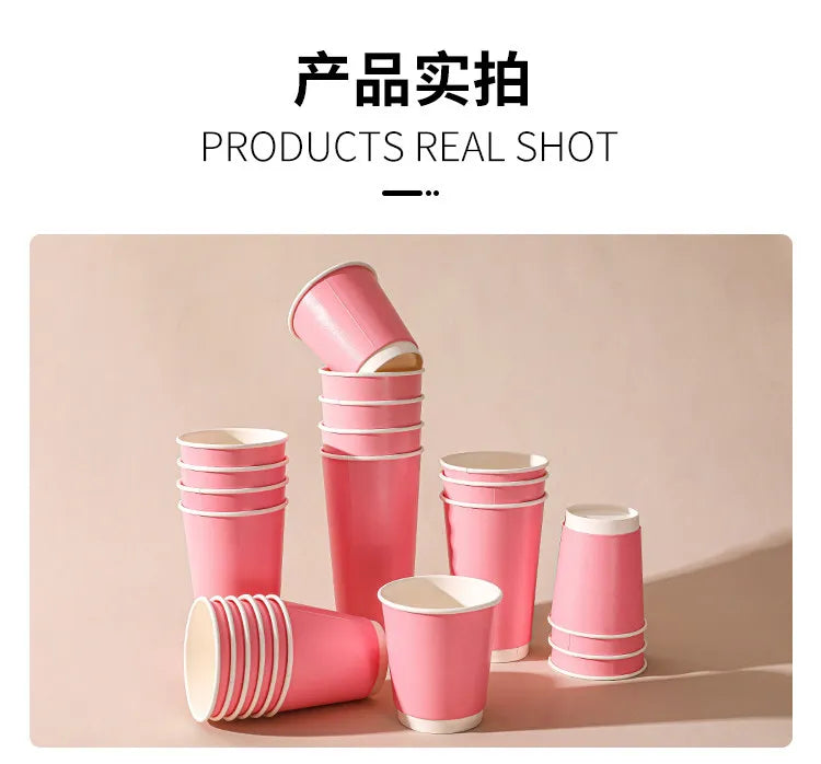Disposable Milk Tea Coffee Hot Drink Paper Cup Pink Thickened Hollow Beverage Shop Takeaway Packaging Disposable Cups 100pcs