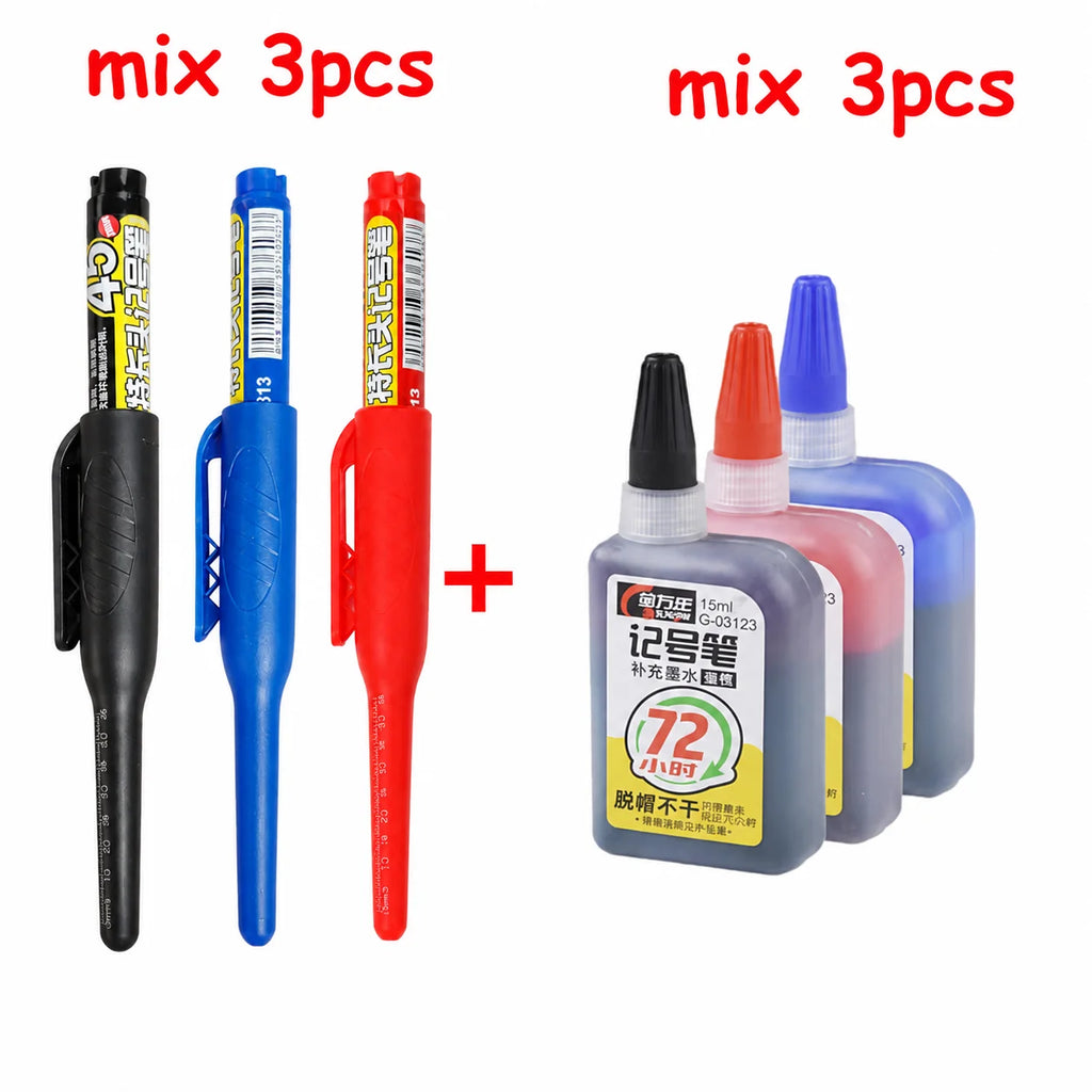 1-6Pcs 45mm Waterproof Long Head Nib Deep Hole Markers Pen Tile Carpenter Pen Multi-purpose for Woodworking Black/Blue/Red Ink