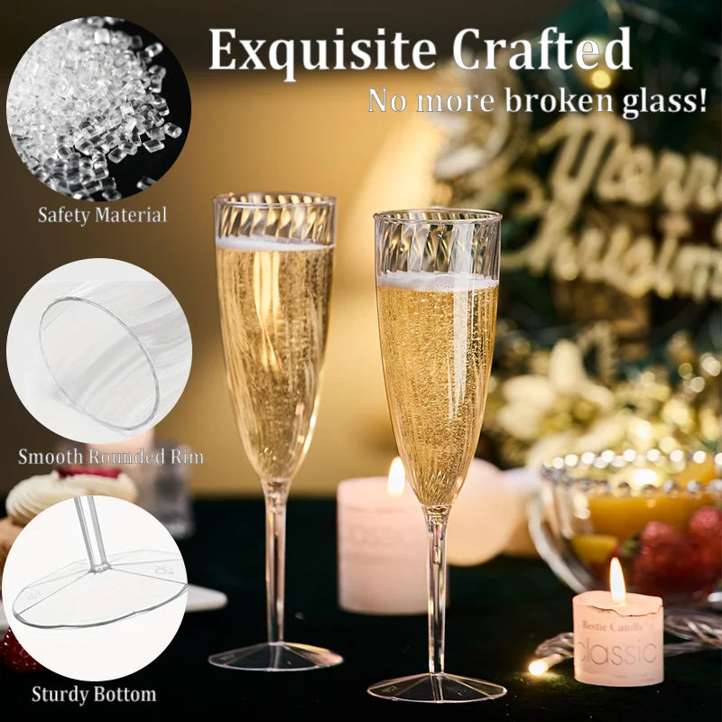 24/48Pcs Plastic Champagne Flutes Disposable Wine Glasses Reusable for Bachelorette Party Supplies Birthday Wedding Toasting 6oz