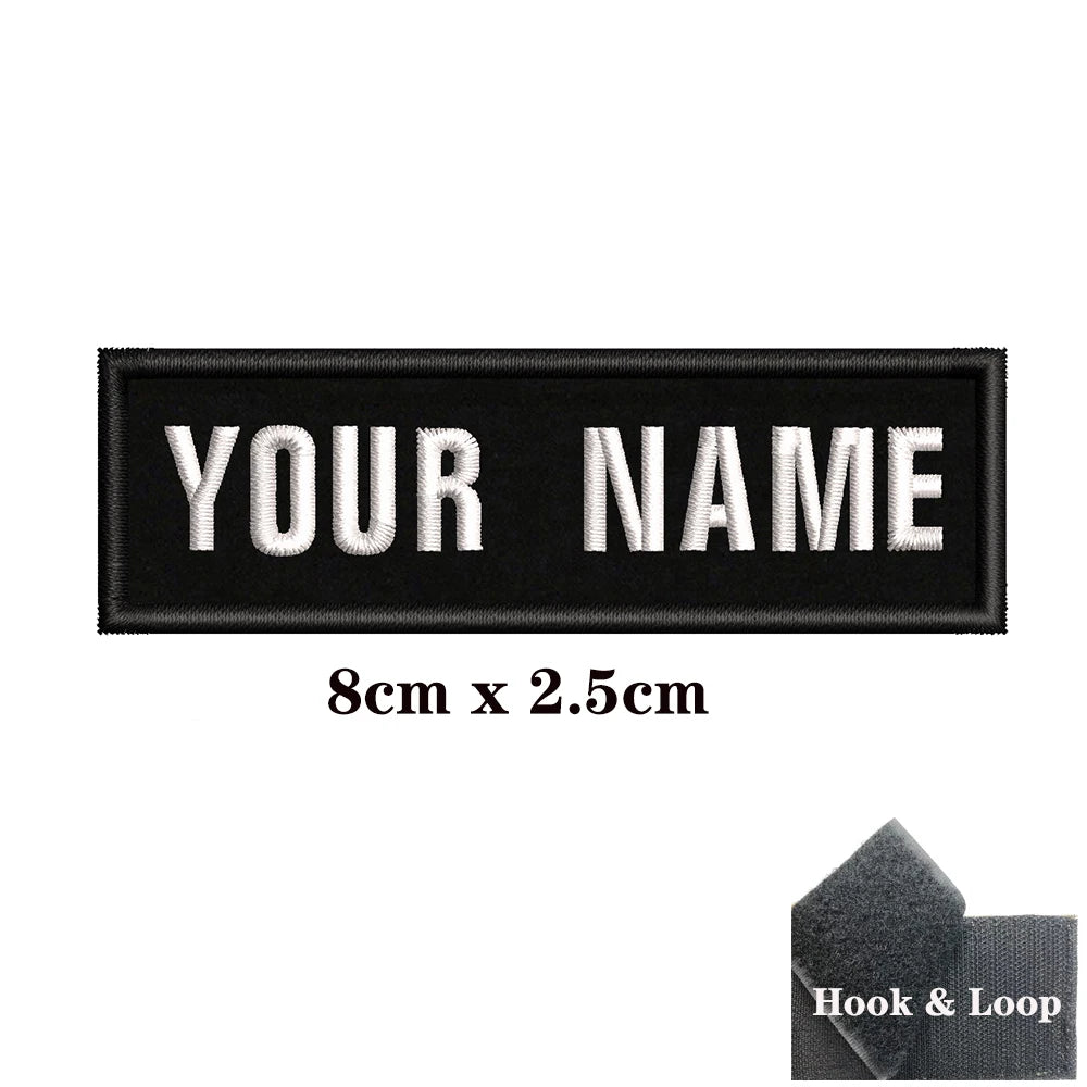 1PC Custom Name Embroidery Patch Stripes Badge Iron On Or Hook Loop 10X2.5CM,8X5CM,10X4CM, 8X2.5CM,12X2.5CM,15X5CM,20X7CM,black