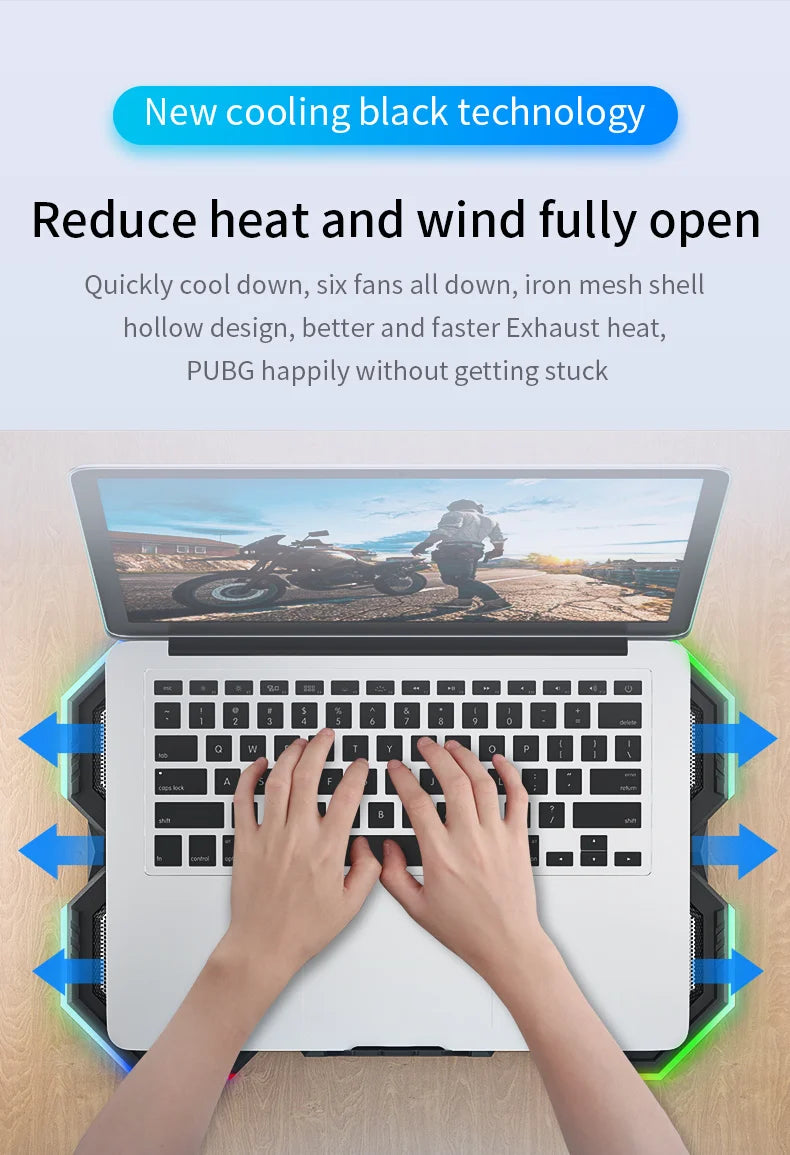 Jomaa RGB Gaming Laptop Stand Air Cooler Notebook Stand Holder with 6 fans Cooling Fan Base Suit for 12-17 inch Laptop