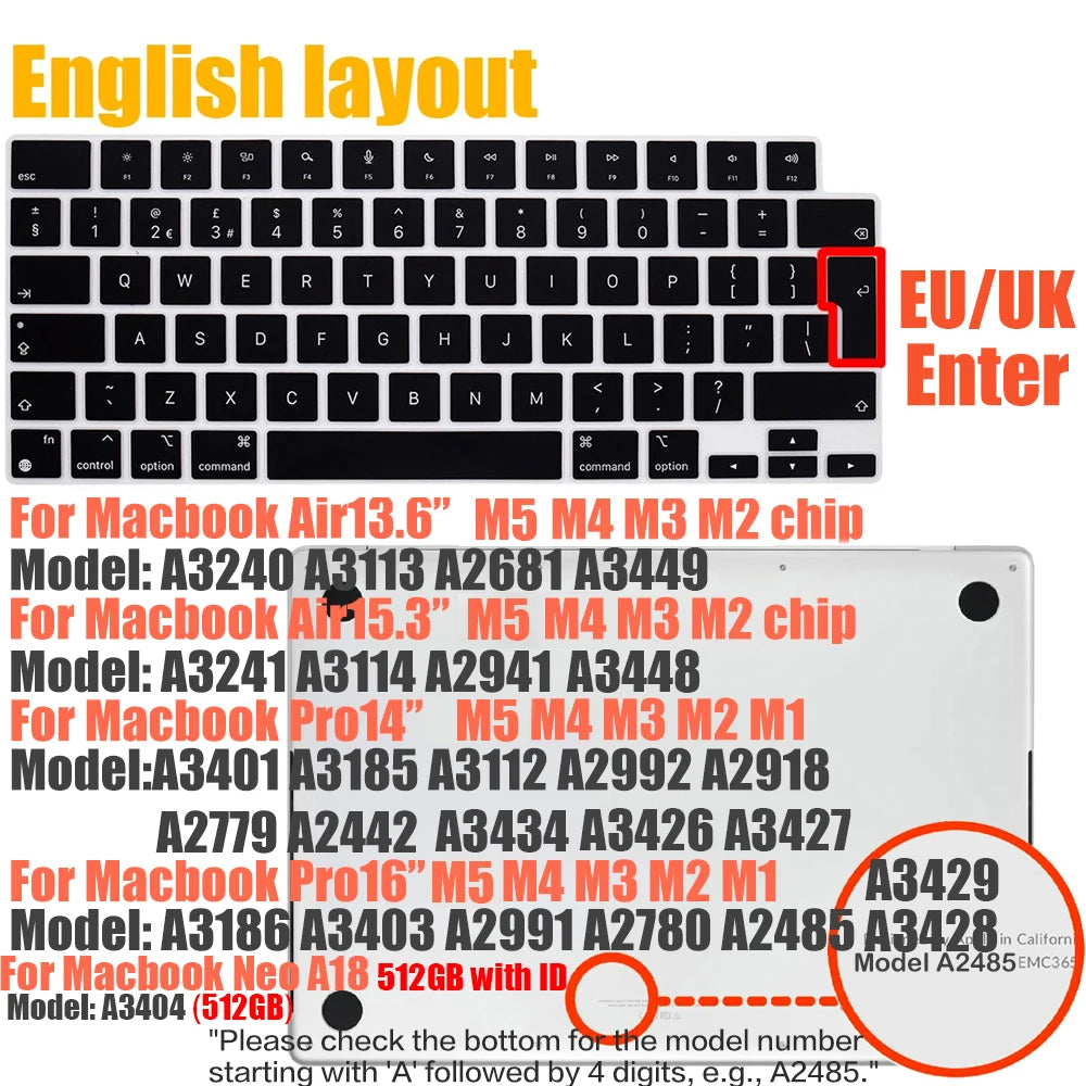 Multi-Language Keyboard Protector Compatible with for MacBook Air/Pro M5-M4 A2779,A3434,A3241 | Arabic, FR, RU, ES, IT Layouts