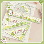 4pcs New Acrylic Ruler Set Red Kitten/Green Puppy Measurement Drawing Stationery Set Square Protractor Gift