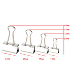 10PCS/Set Metal Paper Clip 15 19 25 32mm Foldback Metal Binder Clips Silver Grip Clamps Paper Document Office School Stationery