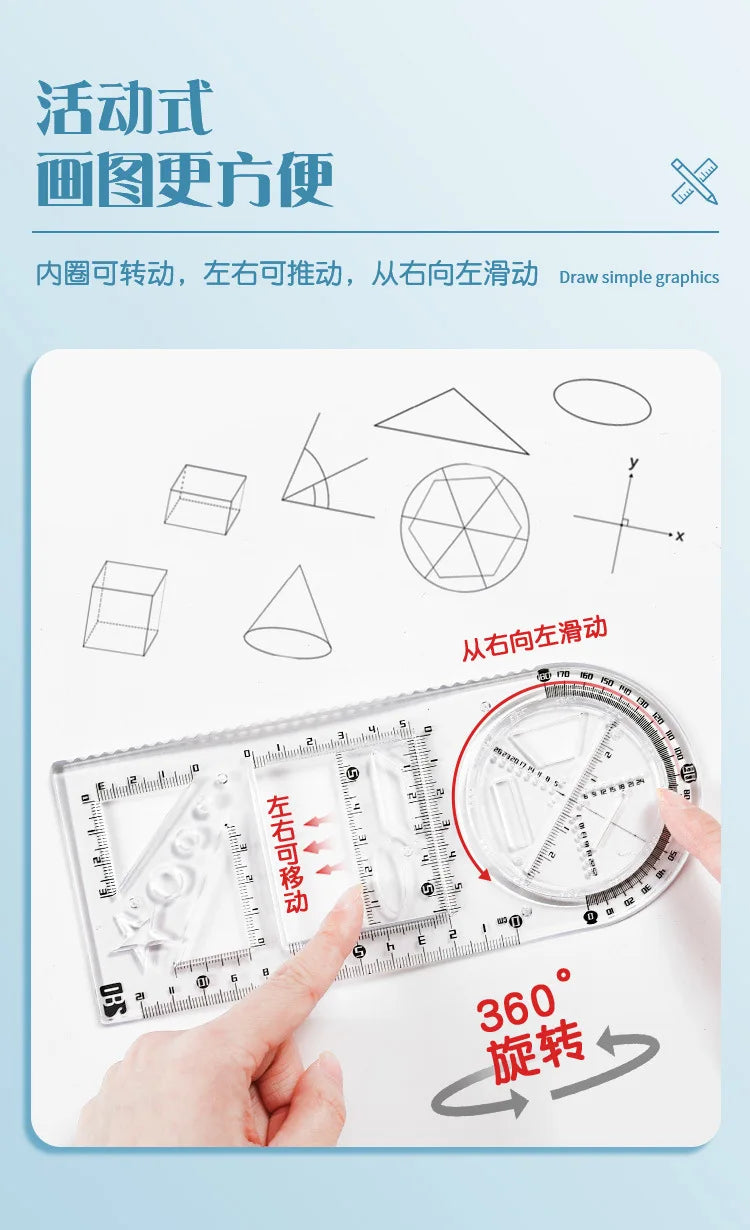 Multi -function Ruler Set Drawing Geometry Protractor Spirograph Ruler Students Mathematics Drafting Tools