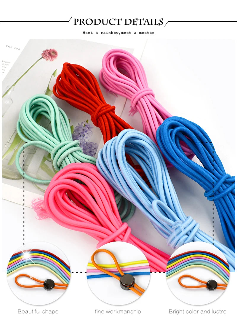 5/10/20/50M 4mm Multicolor Elastic Band Round Hair Bungee Rope Hat Drawstring Rubber Bands Clothes Spring String Cord Sewing Bia