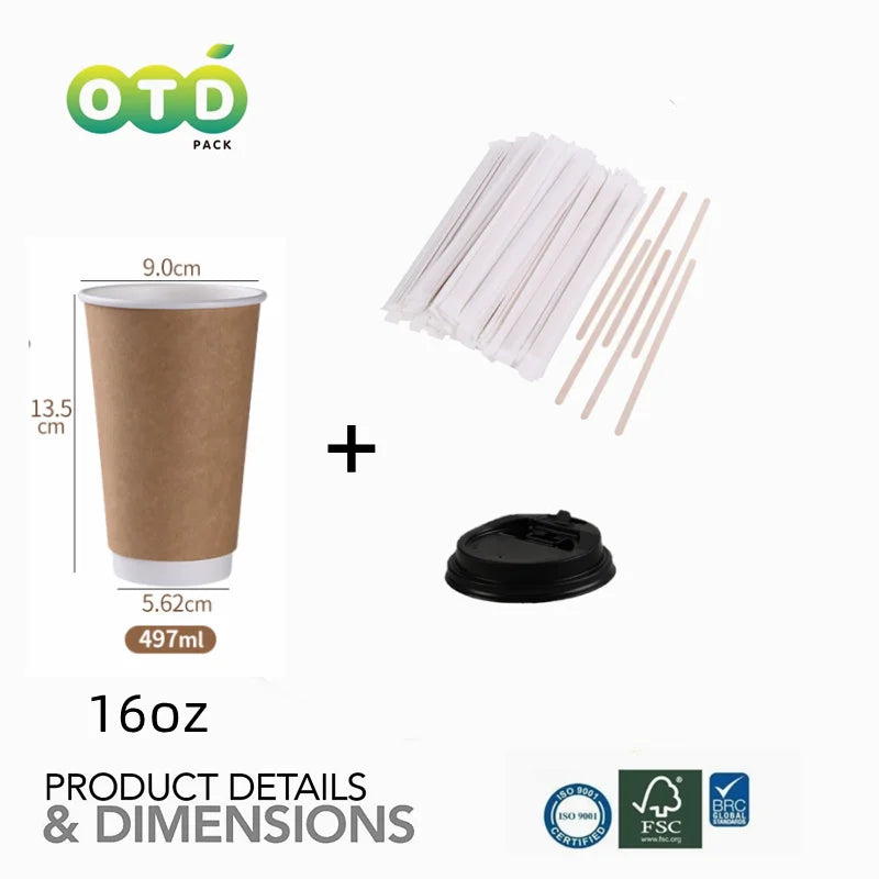 Black Rippled Double Wall Paper Cups, Disposable Coffee Cups, Paper Cups for Christmas Party and Daily [With Lids]