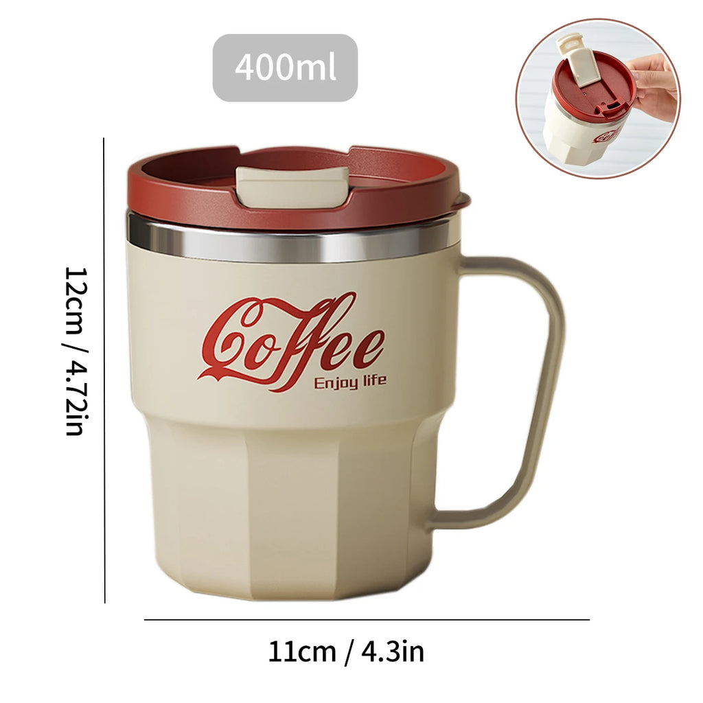 WORTHBUY 304 Stainless Steel Double Wall Insulated Coffee Cup With Handle Portable Students Leak-proof Water Cup Milk Coffee Mug