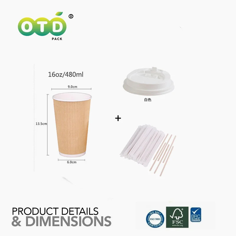 Black Rippled Double Wall Paper Cups, Disposable Coffee Cups, Paper Cups for Christmas Party and Daily [With Lids]