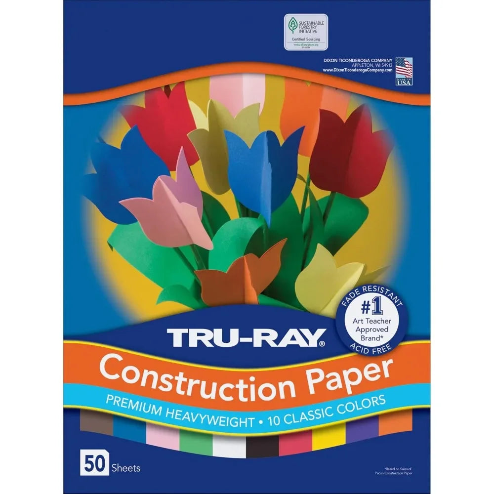 P103031 Colored Craft Construction Paper, 10 Basic Colors, Total 50 Pages