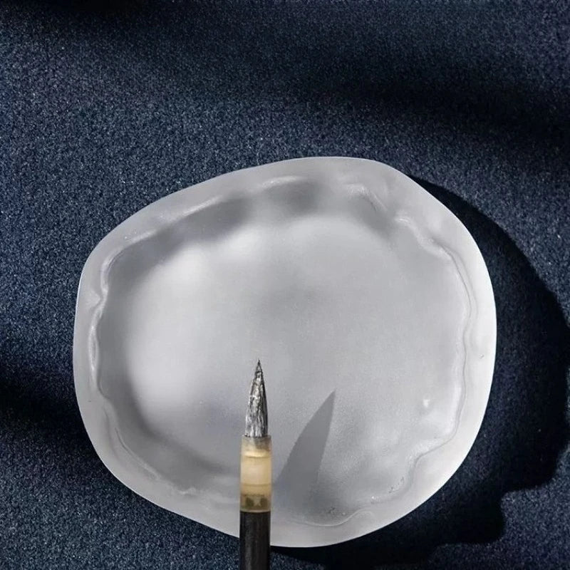 Frosted Glass Ink Dish Ink Stone Brush Rest Multi-purpose Ink Plate for Calligraphy Painting Art Decor Gift