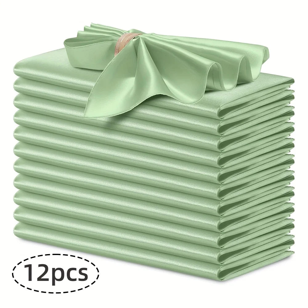 12pcs Silky Satin Dinner Napkins 30x30cm Polyester Square Table Napkins for Wedding Banquet Restaurant Birthday Party Decor