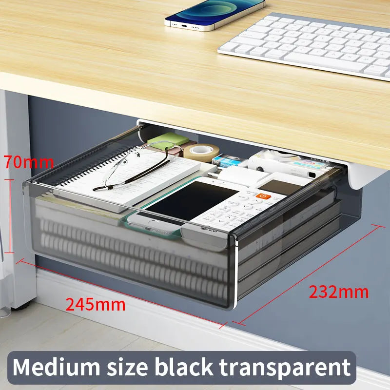 Self-Adhesive, Drill-Free Under-Desk Plastic Drawer: Ideal For Office/Home, Perfect For Organizing Stationery