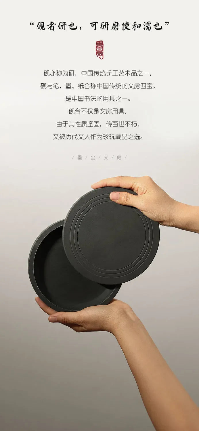 Natural Original Stone Inkstone Table with Cover End Ink Pond Plate Strip Grinding Student Beginners