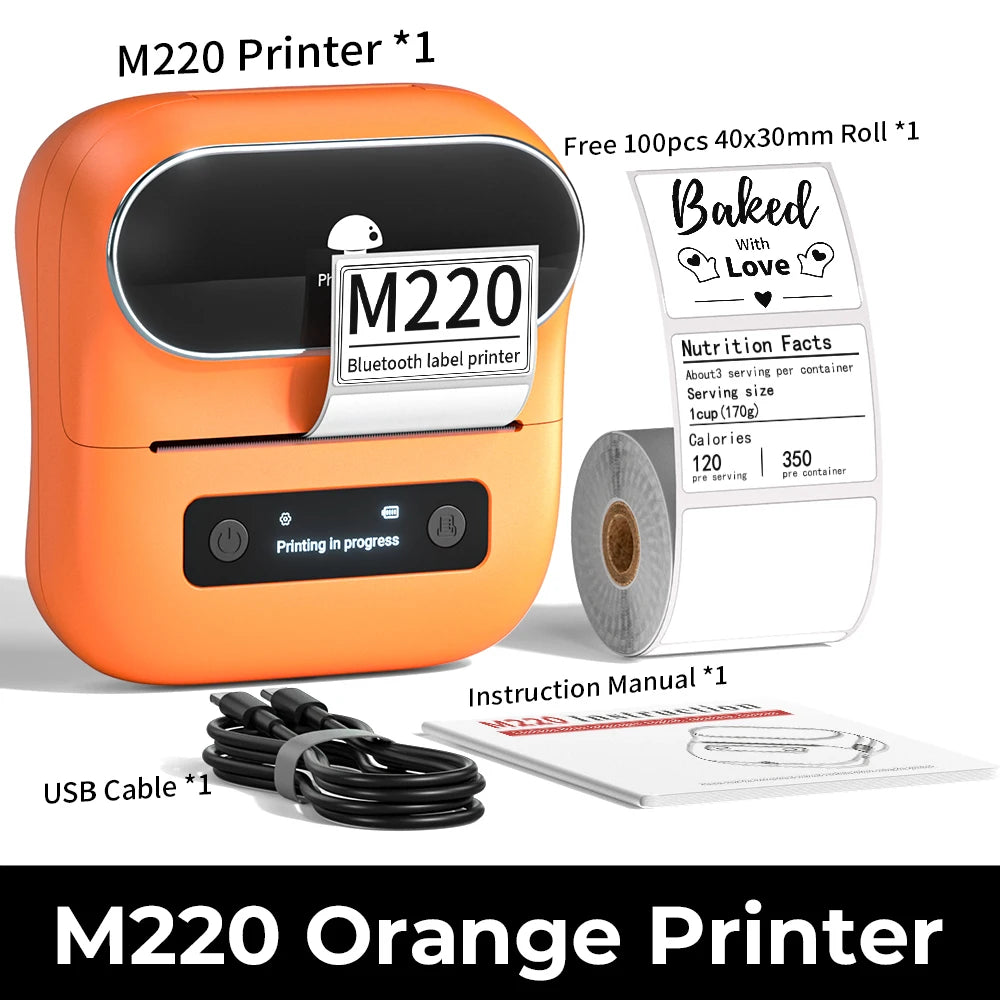 Phomemo M220 Bluetooth Thermal Label Printer 20-75mm Portable 203DPI Label Maker for Barcode Address Mailing File Labels