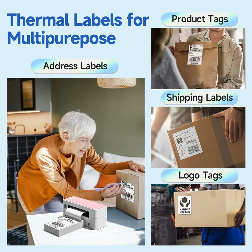 Phomemo 4X6 Adhesive Thermal Shipping Label 500 Labels per Stack - 4x6 FanFold Thermal Labels for 241bt Shipping Label Printer