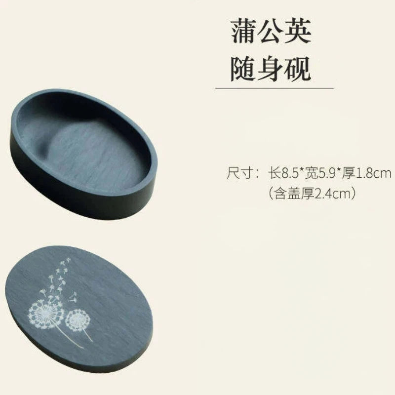 She Inkstone with Lid Antique Chinese Ink Stone for Calligraphy Writing and Traditional Painting Practice Natural Rock Inkstone