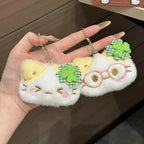 1/2/4pcs Green Clover Cat Plush Small Cat Keyring Cute Charm Keychain for Girls Women Kawaii Bag Pendant Key Chains Couple Gift