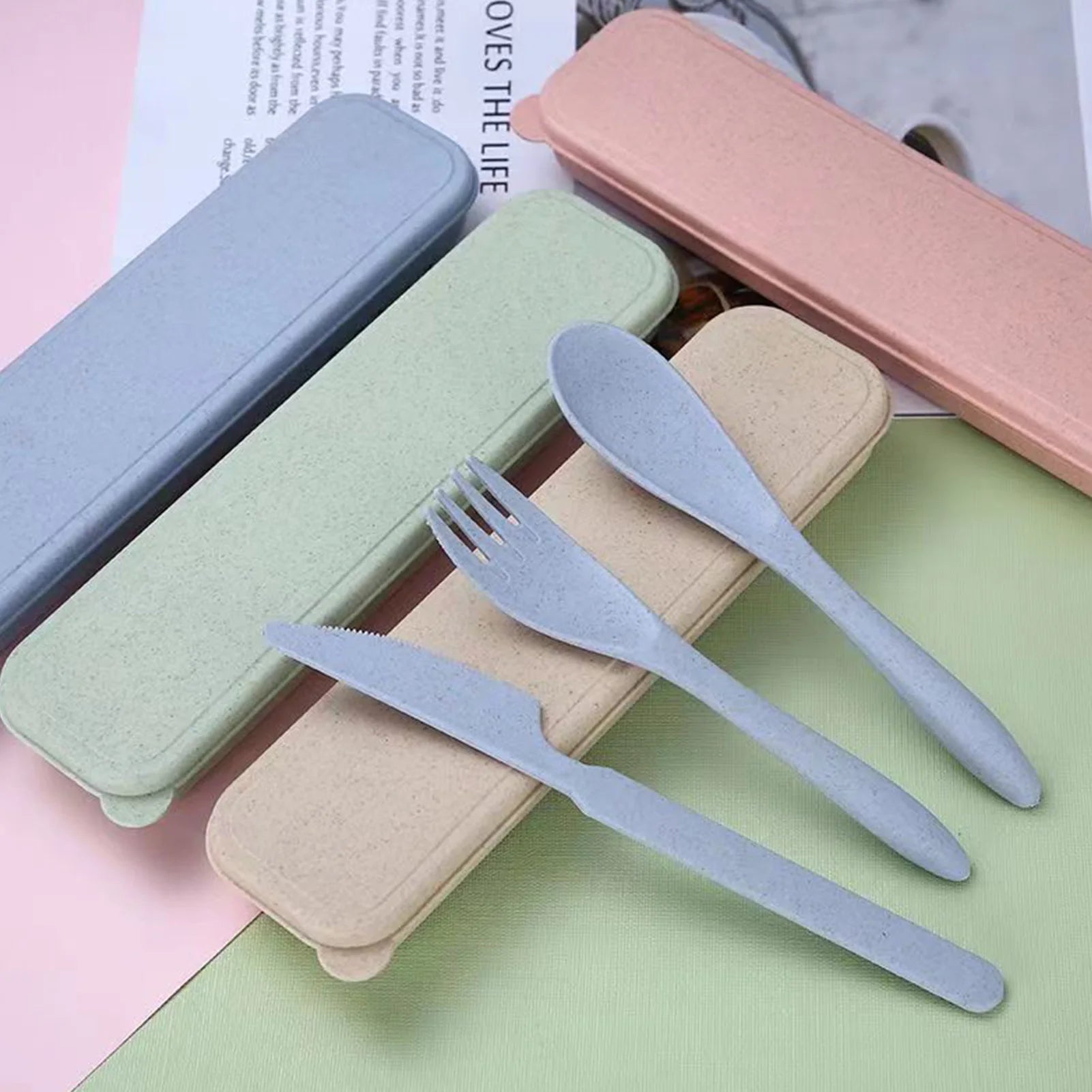 Straw Cutlery Set Modern Portable Fork, Spoon, and Knife Set with Storage Case Ideal for Office, School, and Picnics