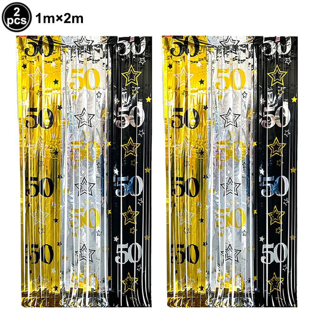 50th Birthday Party Supplies for Men Women Black and Gold 50 Years Old Party Paper Plates Cups Napkin Tablecloth Tableware Decor