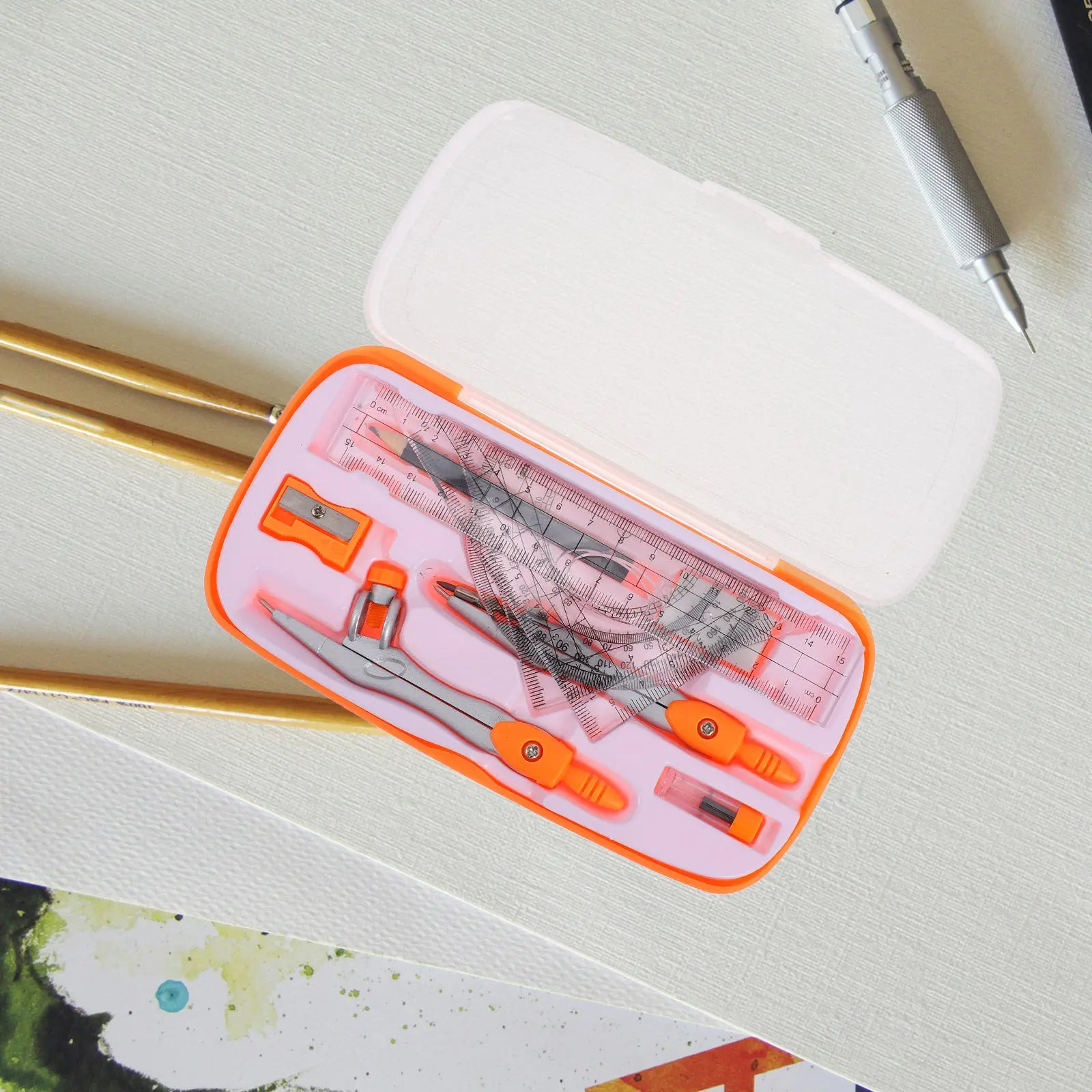 1Set Multifunctional Compass and Protractor Ruler Set for Kids Students Drawing Math Learning Portable Lightweight School