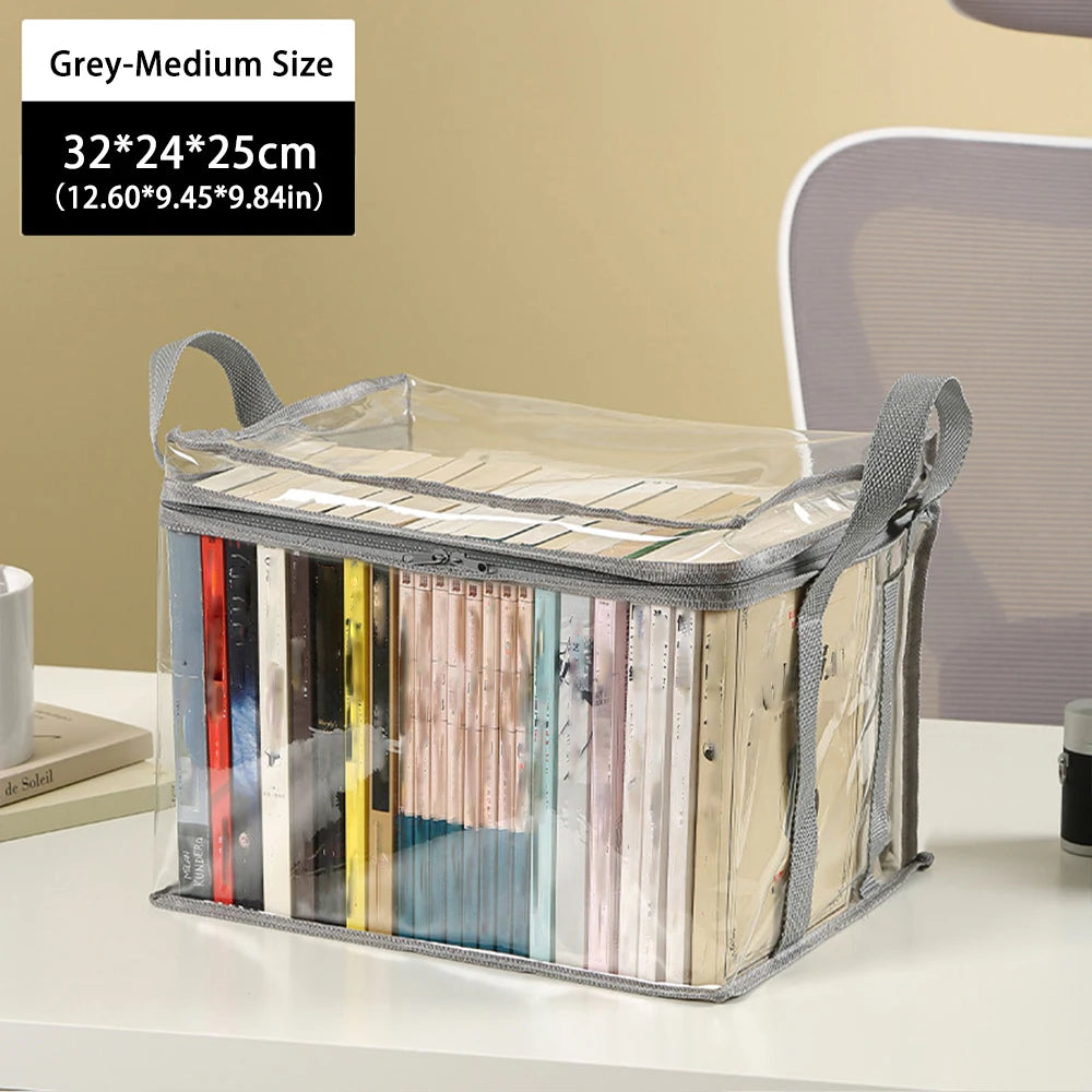 Clear PVC Book Storage Bag - Transparent, Dustproof, High Quality, Foldable Organizer with Handles for Books and magazine