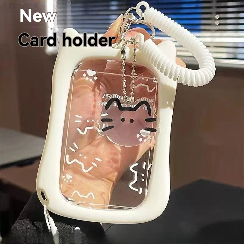 1PC Cat Ear Card Cover Transparent Student Bus Card Cover Subway Access Card ID Card Campus Card Water Card Document