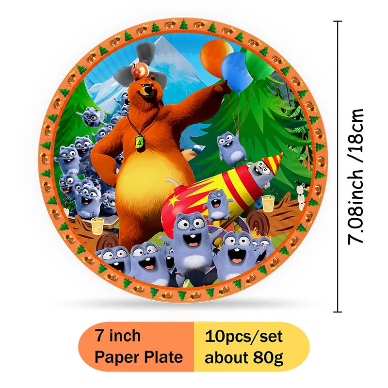 Grizzly and The Lemmings Cartoon Party Supplies Disposable Tableware Paper Plates for Birthday Shower Party Decoration Gifts