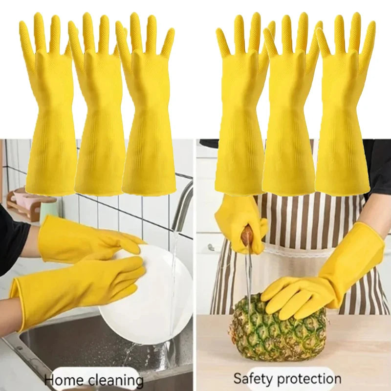 3 pairs Latex Dishwashing Gloves Women's Waterproof Household Kitchen Washing Bowl Washing Clothes Vegetable Cleaning Household