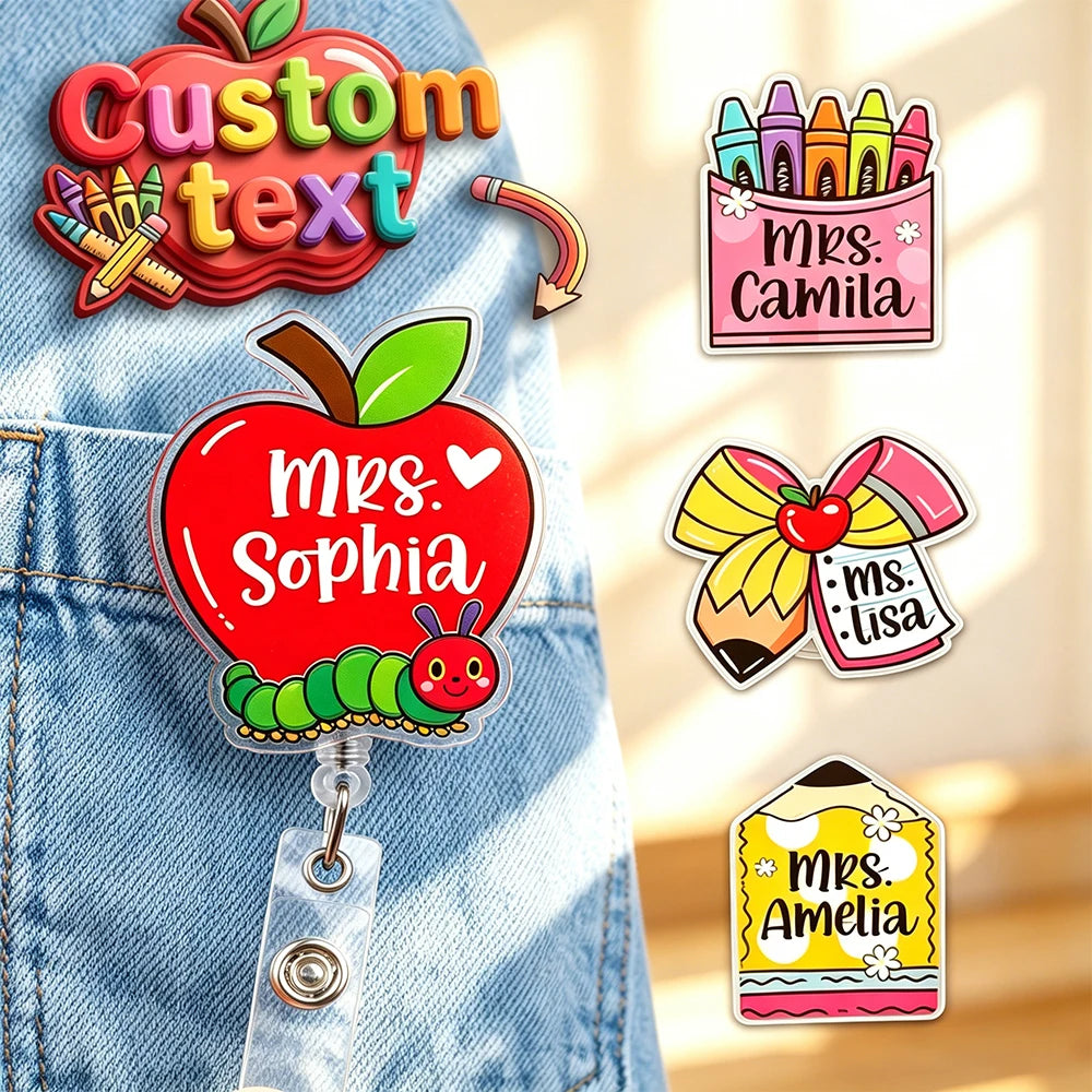 Customizable Name Acrylic Badge Reel,Personalized Cute School Theme,Teacher Appreciation Week Gift,Back to School Accessory