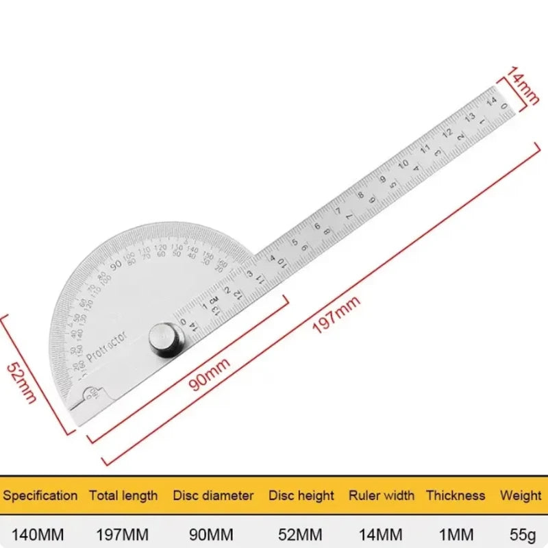 180 Degree Adjustable Protractor 14.5cm Stainless Steel Angle Gauge Round Finder Head Caliper Measuring Ruler Tool