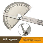 High Precision Stainless Steel Protractor Angle Gauge 180 Degrees 0-10CM Adjustable Semicircle Protractor Angle Measuring Tool