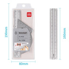 Deli 4Pcs Student Stationery Set Triangle Ruler Straight Ruler Grid Ruler Angle Measuring Tool Aluminum Alloy Material