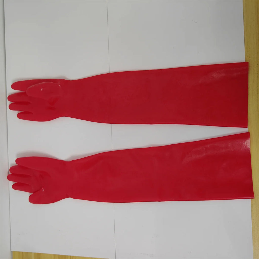 Unisex Latex Rubber Gloves Wrist Seamless Moulded Shoulder Length Latex Gloves Red Long Fetish Gloves for Men Women