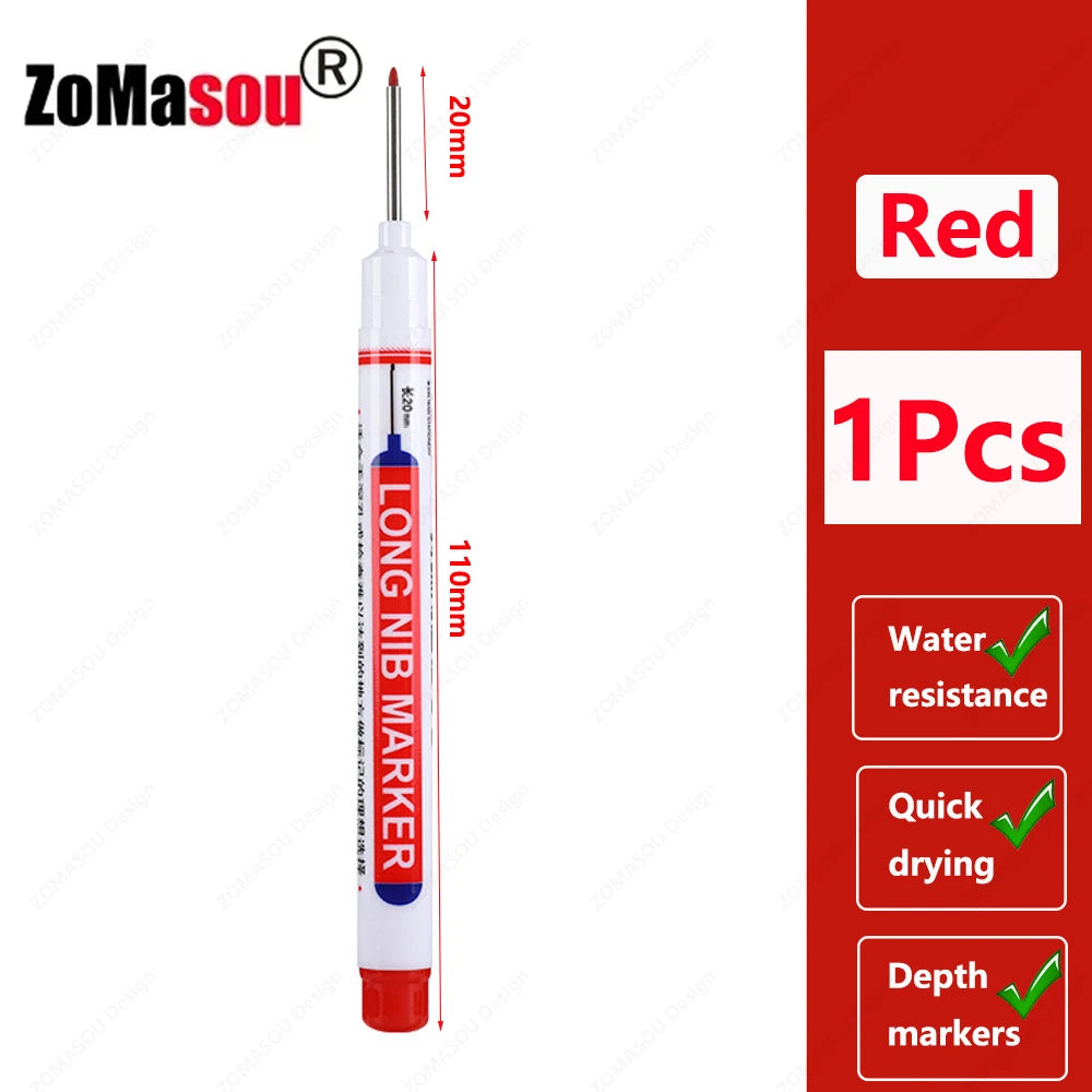 1-90Pcs Waterproof White Long Head Markers Pen 2cm Woodworking Deep Hole Marker Pens Metal Carpenter Black/Red/Blue/Green Ink