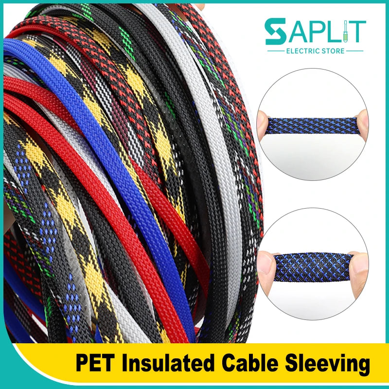 5M Multicolor PET Insulated Braid Sleeving 2mm - 40mm Expandable Wire Cable Sheath Flame-retardant Nylon Braided Mesh Tube DIY