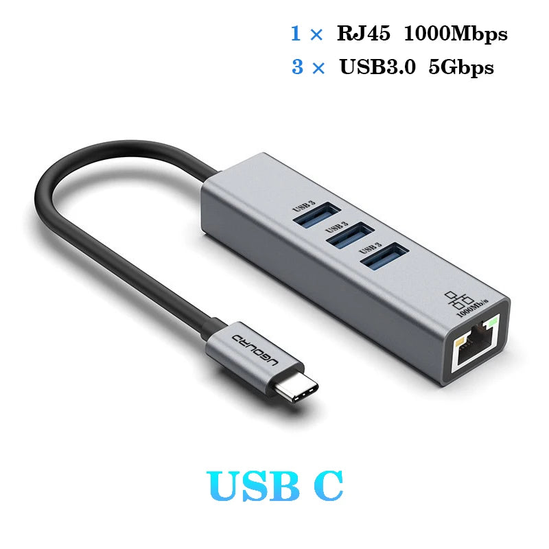 USB C HUB Docking Station Type C to RJ45 1000Mbps Ethernet Adapter USB3.0 HUB Gigabit Network Card 100W Charging Dock Extension
