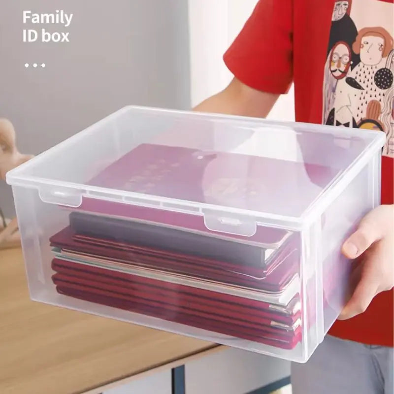 Plastic Clear Square Shape Storage Box Organizer Box Large Capacity Transparent Document Organizer Desktop Document Storage Case
