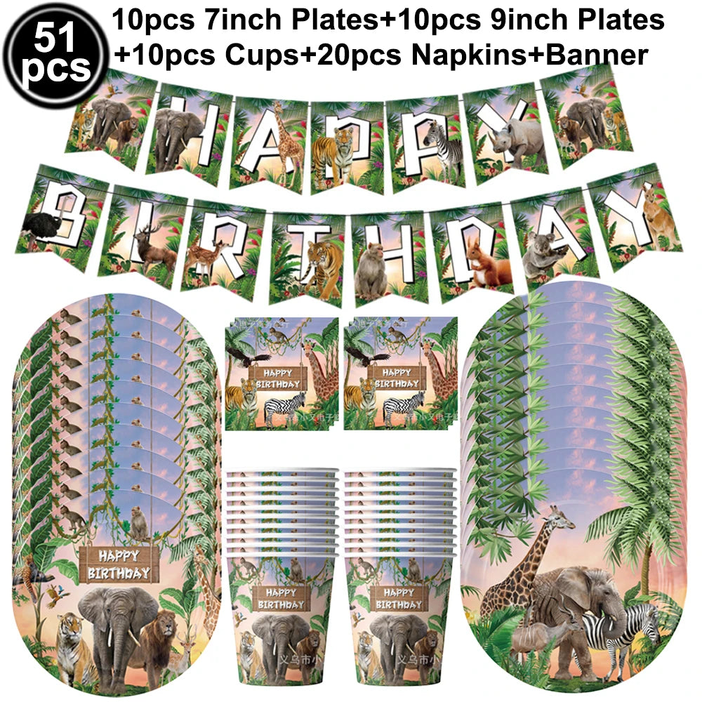 Jungle Disposable Paper Plate Napkin Cup Safari Animal Party Supplies for Baby Shower Safari Jungle Theme Birthday Decoration