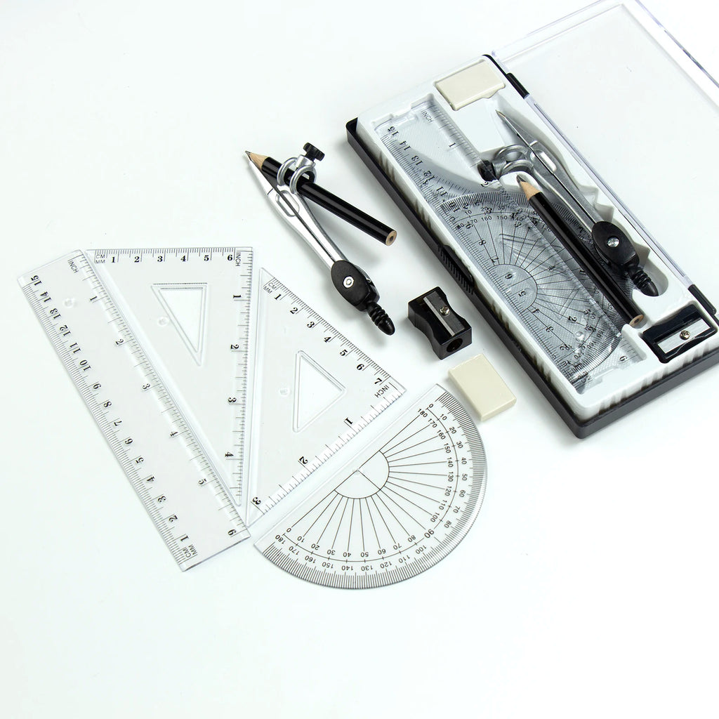 Basic 8‑piece metal compass set, geometry drafting drawing tools for student use