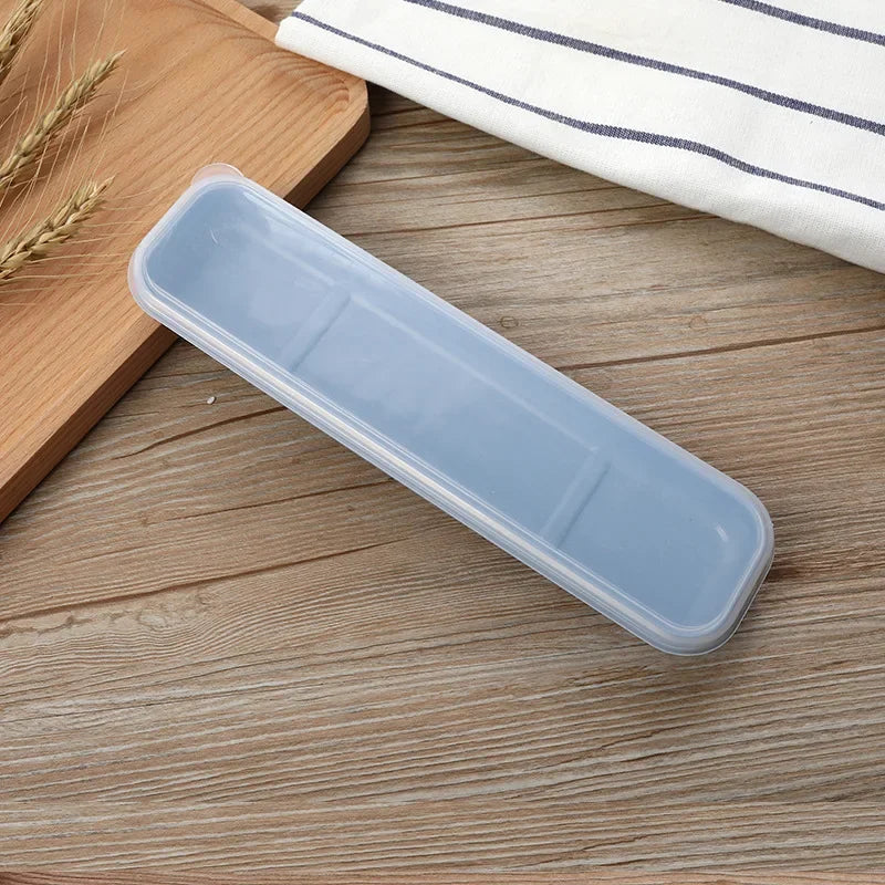 Portable Travel Tableware Storage Box with Transparent Cover Utensil Organizer for Outdoor School Home Dinnerware Kit