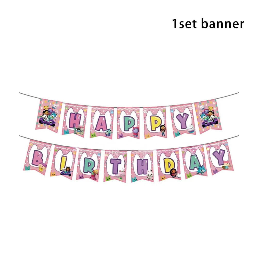 50-1pcs Gabby Dollhouse Birthday Party Plates Cups Napkins Cat Girls Disposable Tableware Kids Happy Birthday Decor Supplies